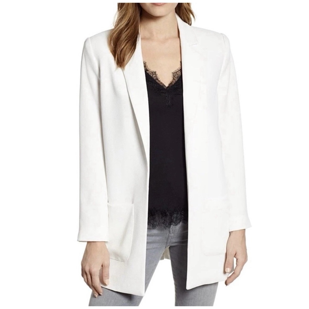 1. STATE TEXTURED BLAZER 2 WHITE CREPE POCKETS ELEGANT QUIET LUXURY MINIMALIST